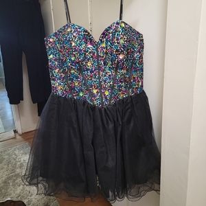 Sequin bodice strapless prom dress